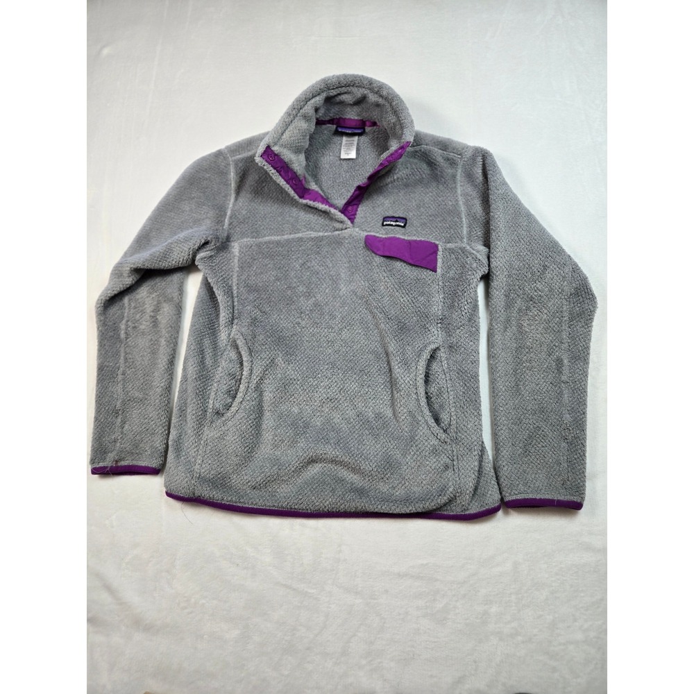 Patagonia Re-Tool Snap-T Fleece Pullover Womens Medium Grey Purple Trim Gorpcore